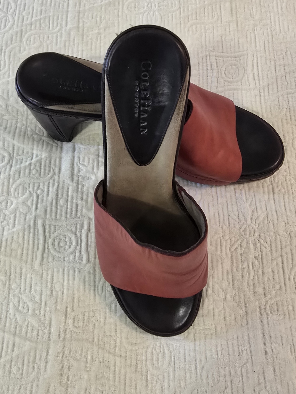 Cole Haan Coral-Pink Leather Slide Mules with Black Footbed